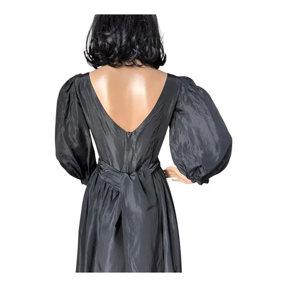 1980s Laura Ashley Black Puff Sleeve Midi Dress Ireland Small